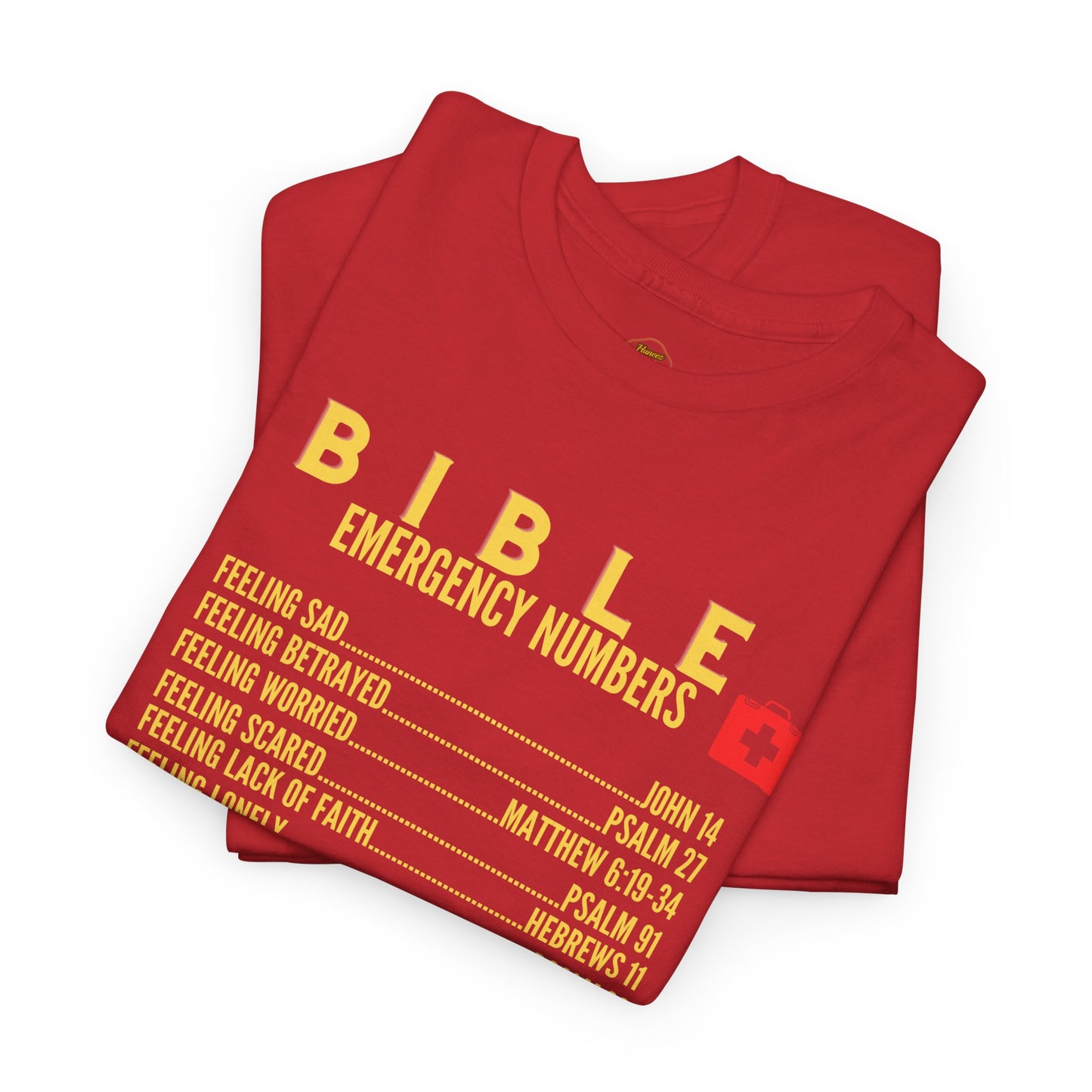 Bible Emergency Numbers Tee - Gold