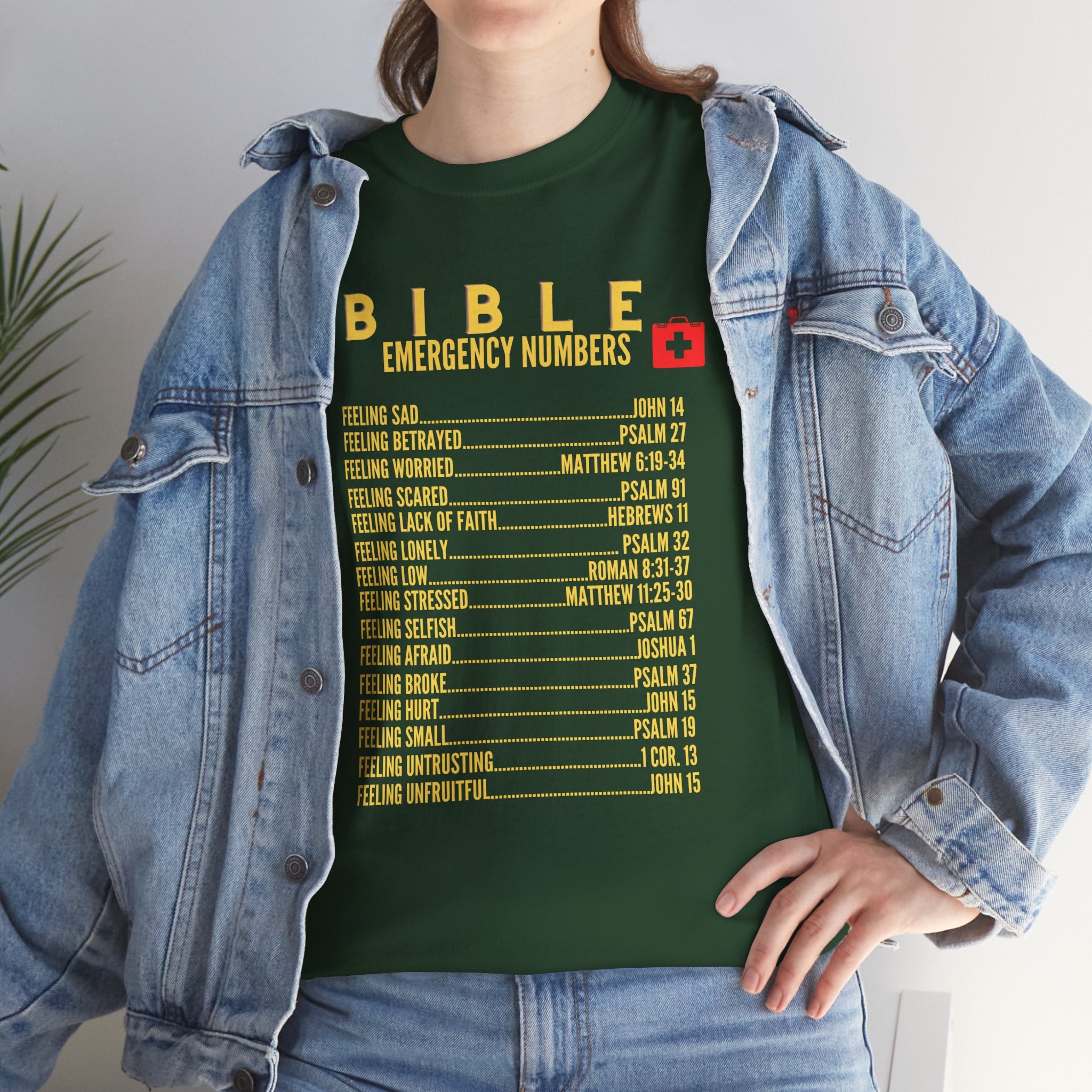 Bible Emergency Numbers Tee - Gold