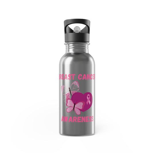 Breast Cancer Butterfly Awareness Stainless Steel 20oz Water Bottle With Straw