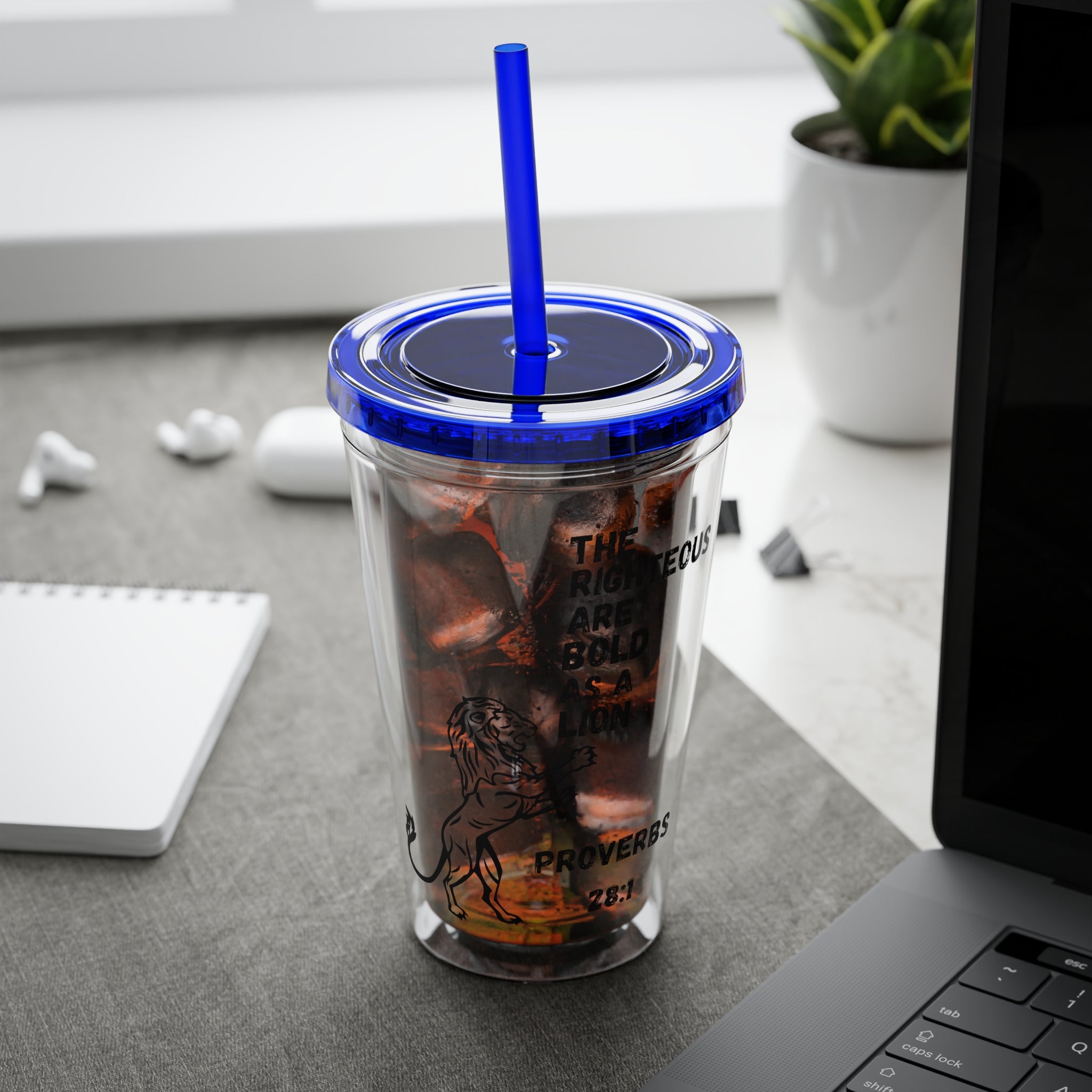 "The Righteous Are Bold as a Lion" 16oz Inspirational Tumbler with Straw