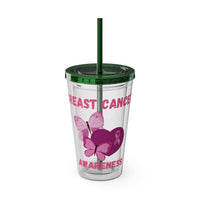 Breast Cancer Awareness 16oz Tumbler with Straw - Butterfly, Heart