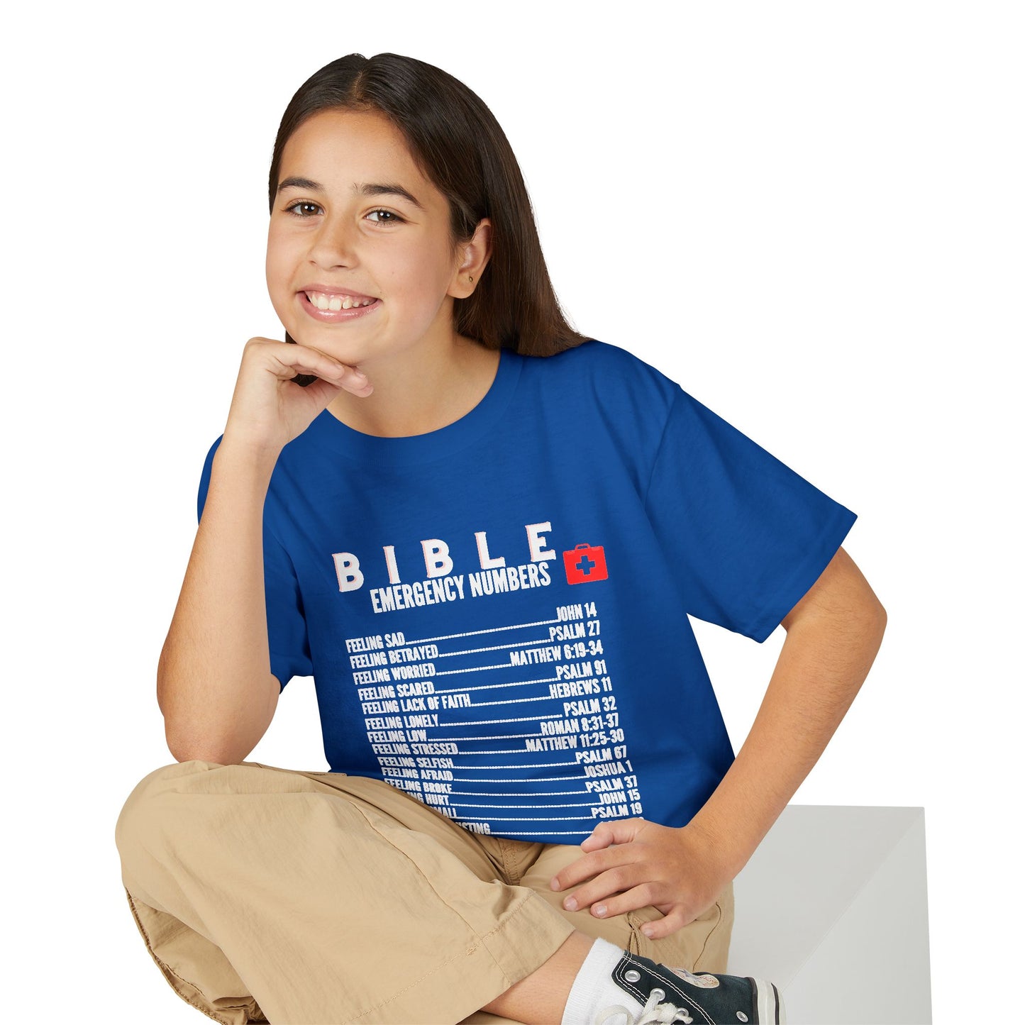 Bible Emergency Numbers Youth T-Shirt — White