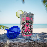 Fight Like a Warrior, Survive Like a Champion Breast Cancer Awareness 16oz Tumbler with Straw