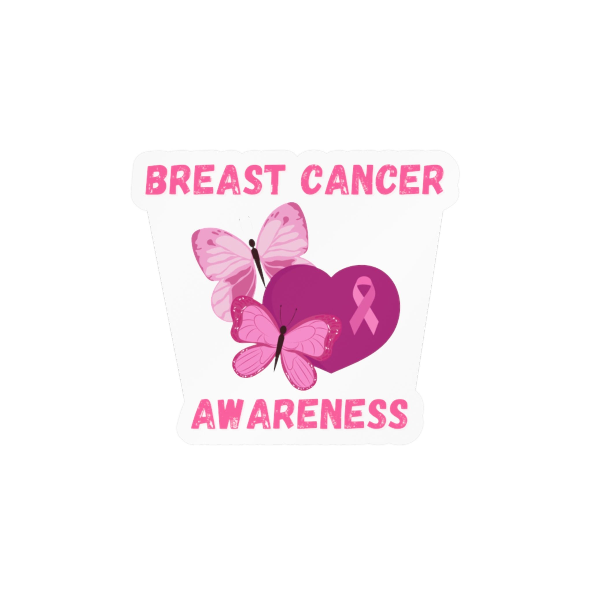 Breast Cancer Awareness Kiss-Cut Vinyl Sticker — Pink Ribbon & Butterflies