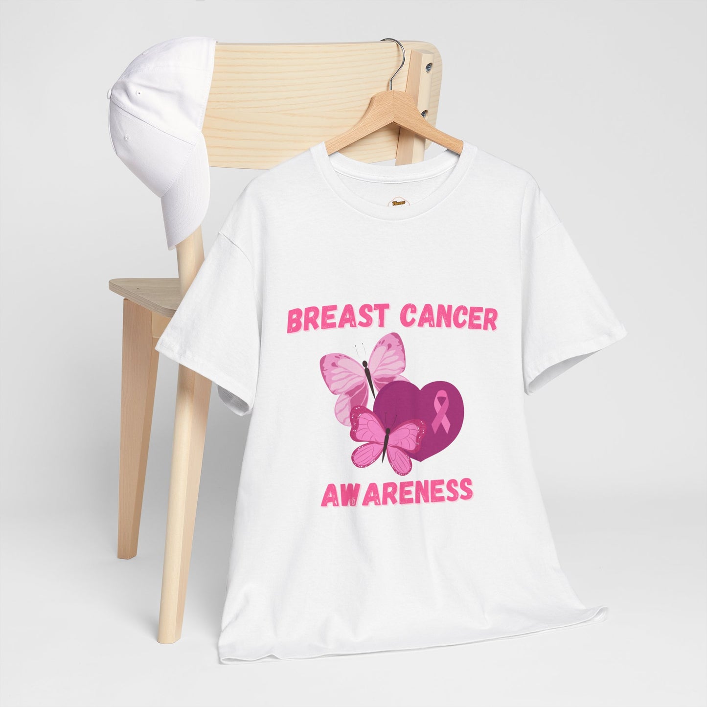 Breast Cancer Awareness Tee with Pink Butterfly & Ribbon