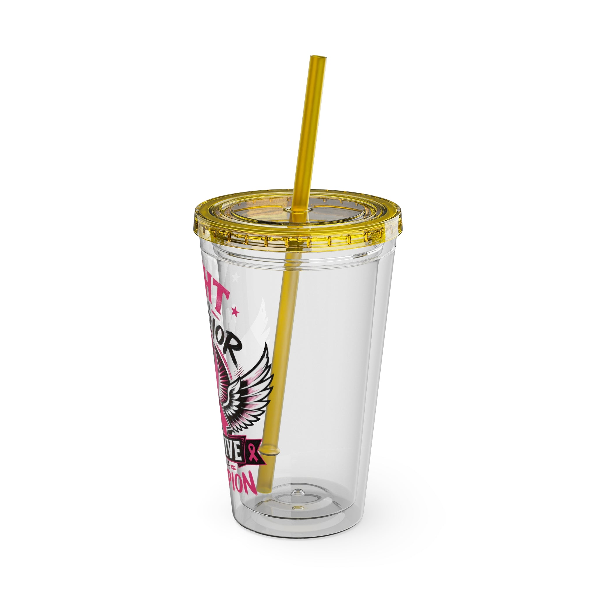 Fight Like a Warrior, Survive Like a Champion Breast Cancer Awareness 16oz Tumbler with Straw