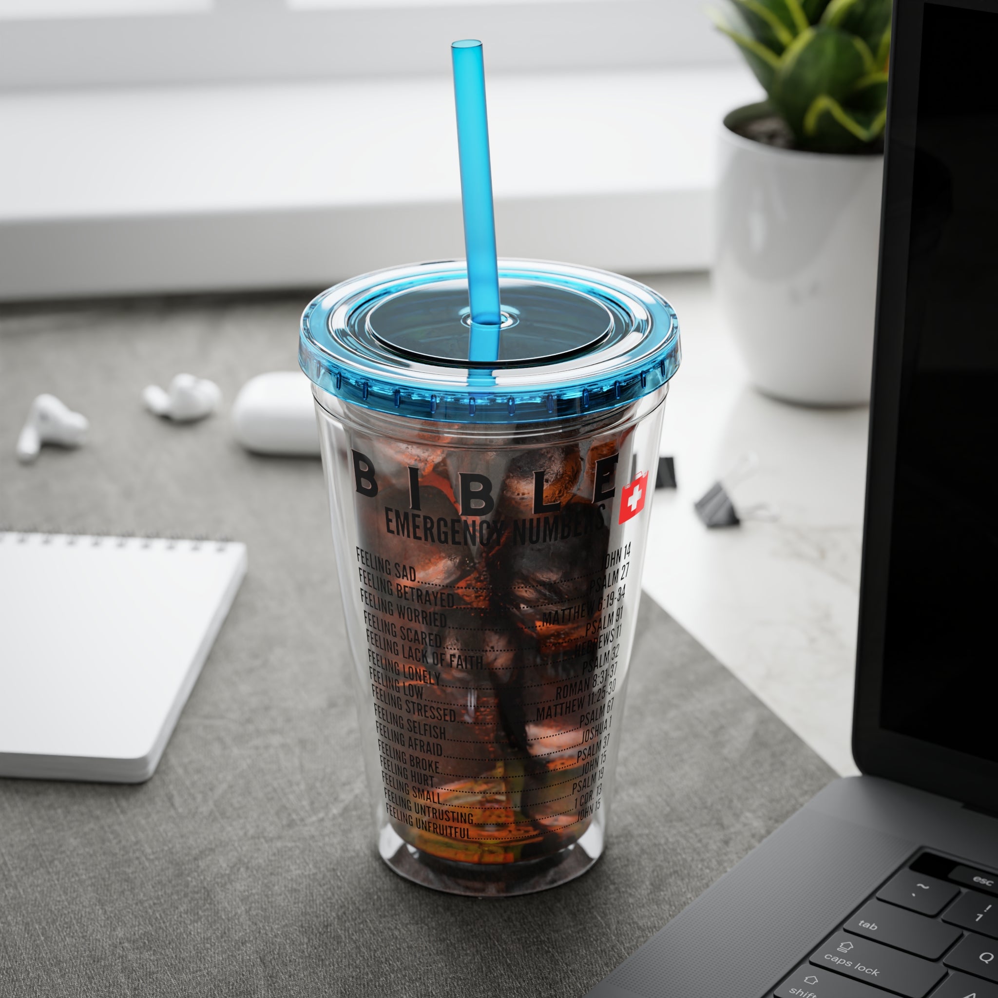 Bible Emergency Numbers 16oz Tumbler with Straw