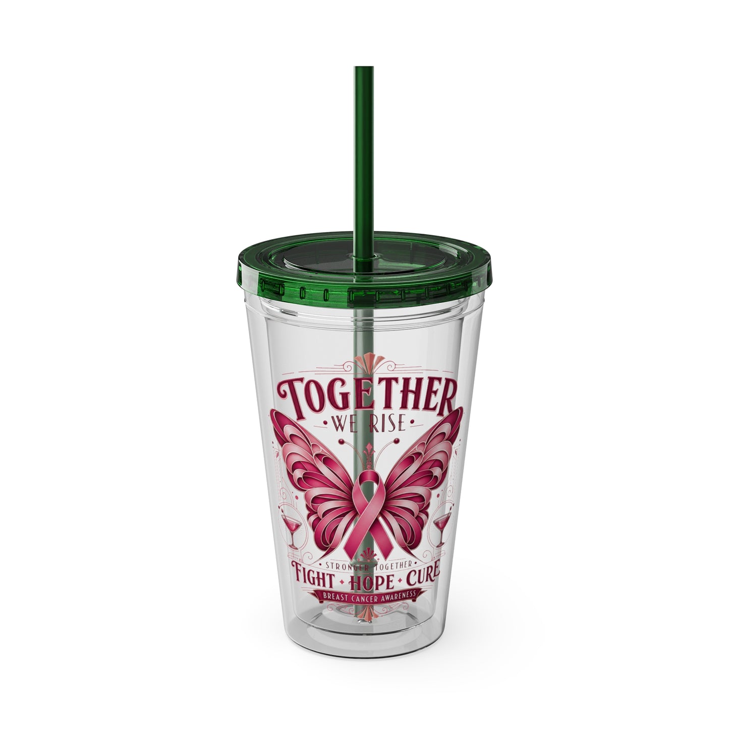 Together We Rise Butterfly Breast Cancer 16oz Tumbler with Straw