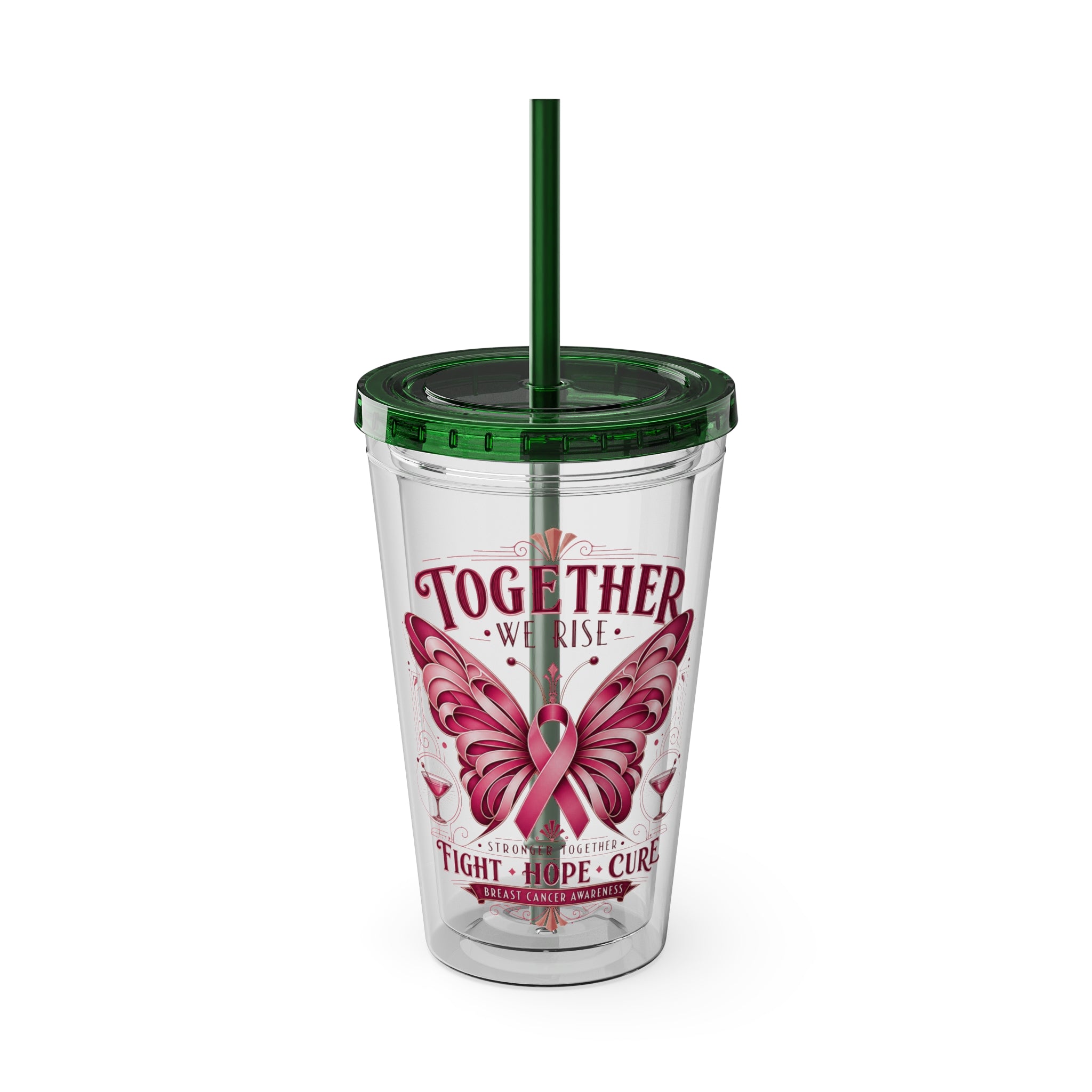 Together We Rise Butterfly Breast Cancer 16oz Tumbler with Straw