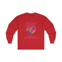 Cancer Awareness Long Sleeve Tee — "Cancer Doesn't Discriminate" Heart Ribbon