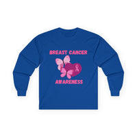 Breast Cancer Awareness Long Sleeve Tee — Pink Ribbon Butterfly Design