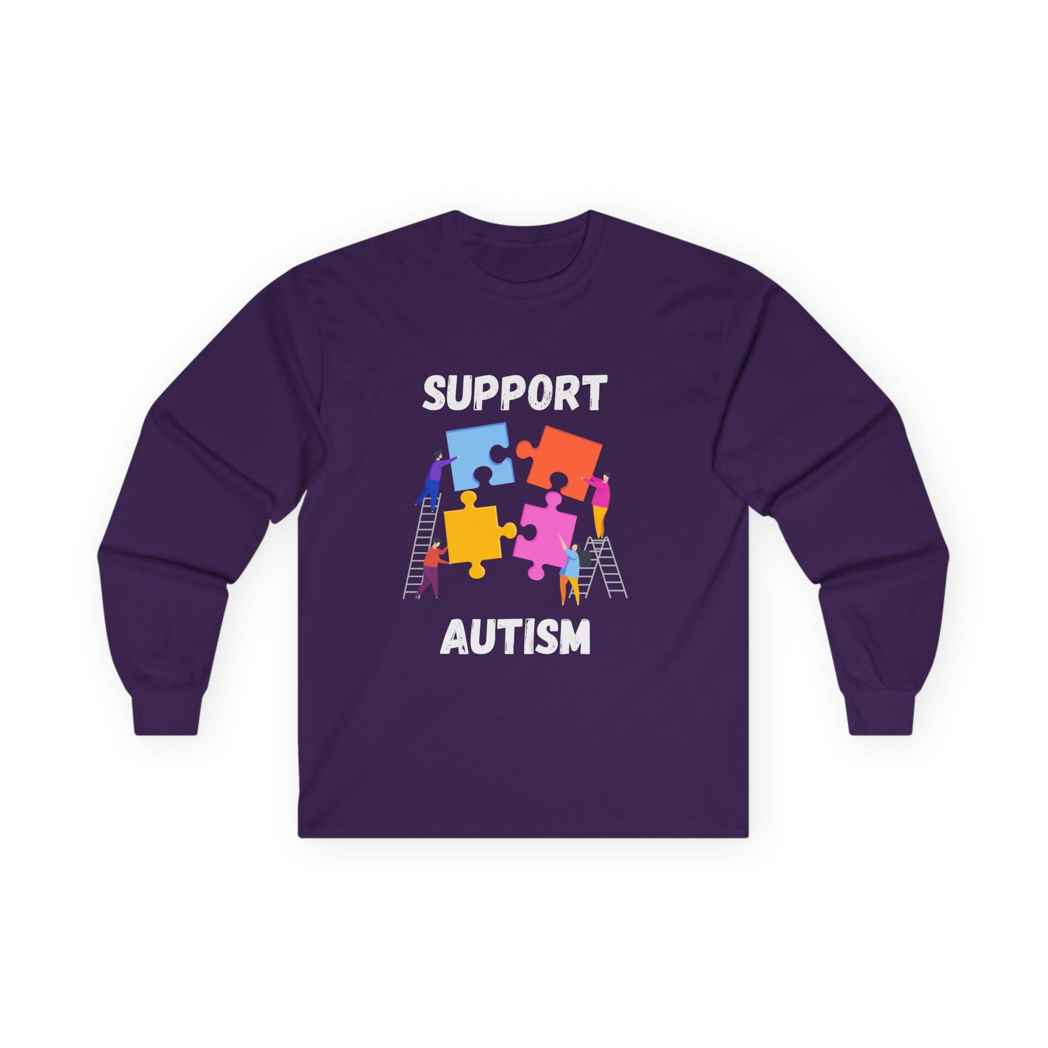 Support Autism Long Sleeve Tee — Puzzle Piece Awareness Shirt - White