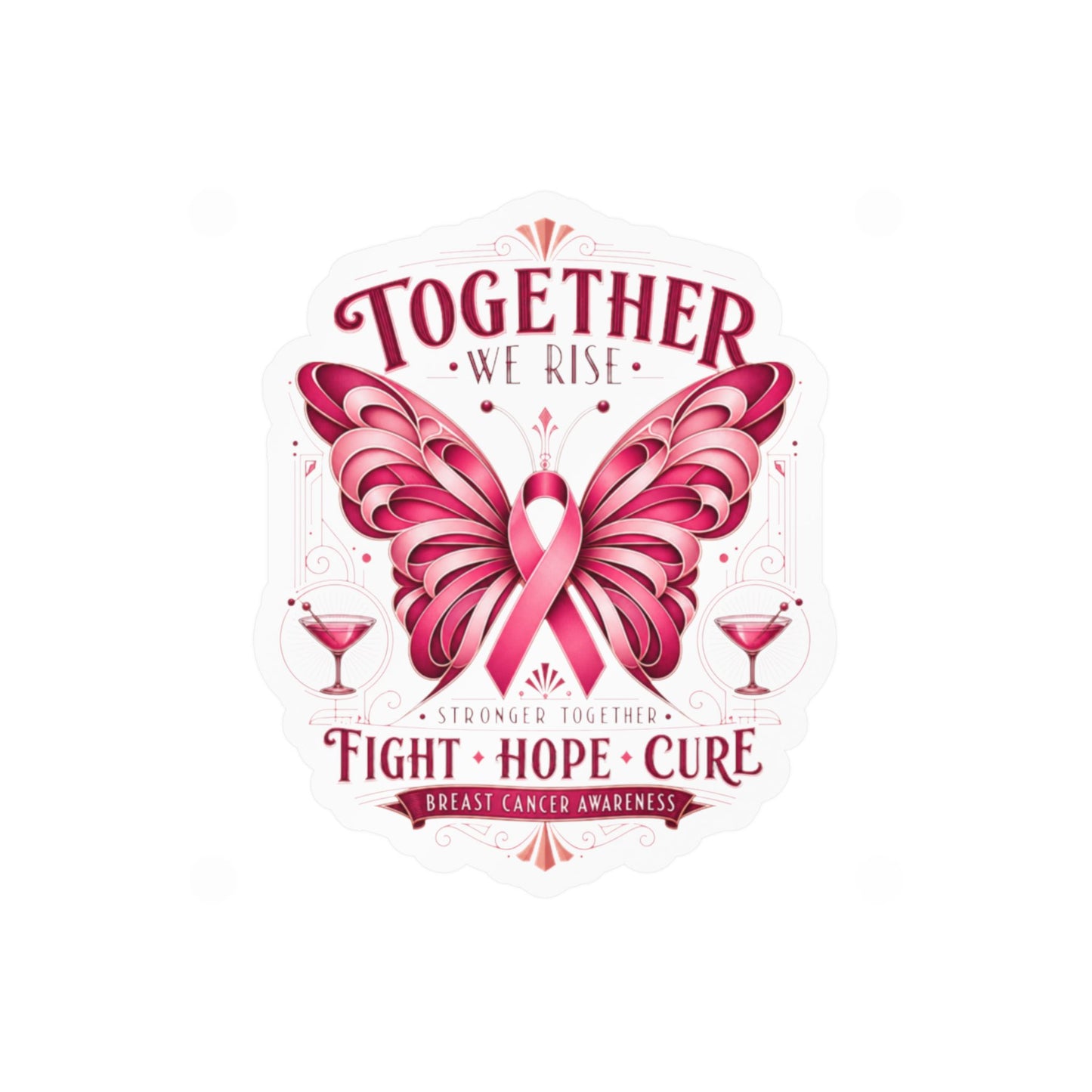 Together We Rise Butterfly Breast Cancer Awareness Vinyl Sticker
