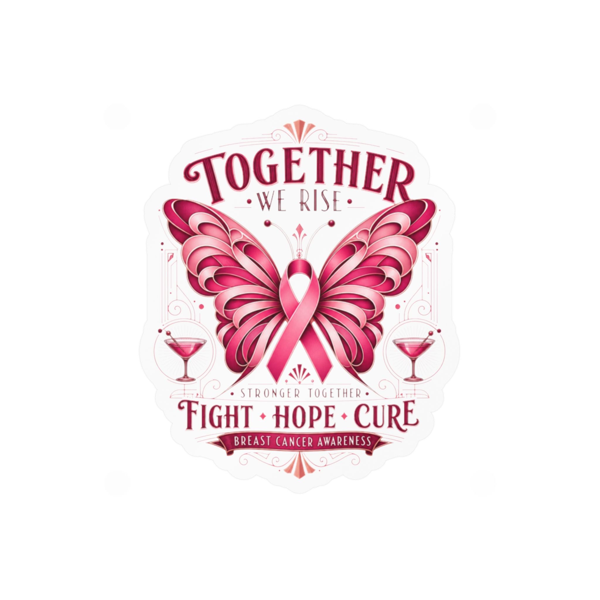 Together We Rise Butterfly Breast Cancer Awareness Vinyl Sticker
