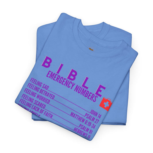 Bible Emergency Numbers Tee - Purple