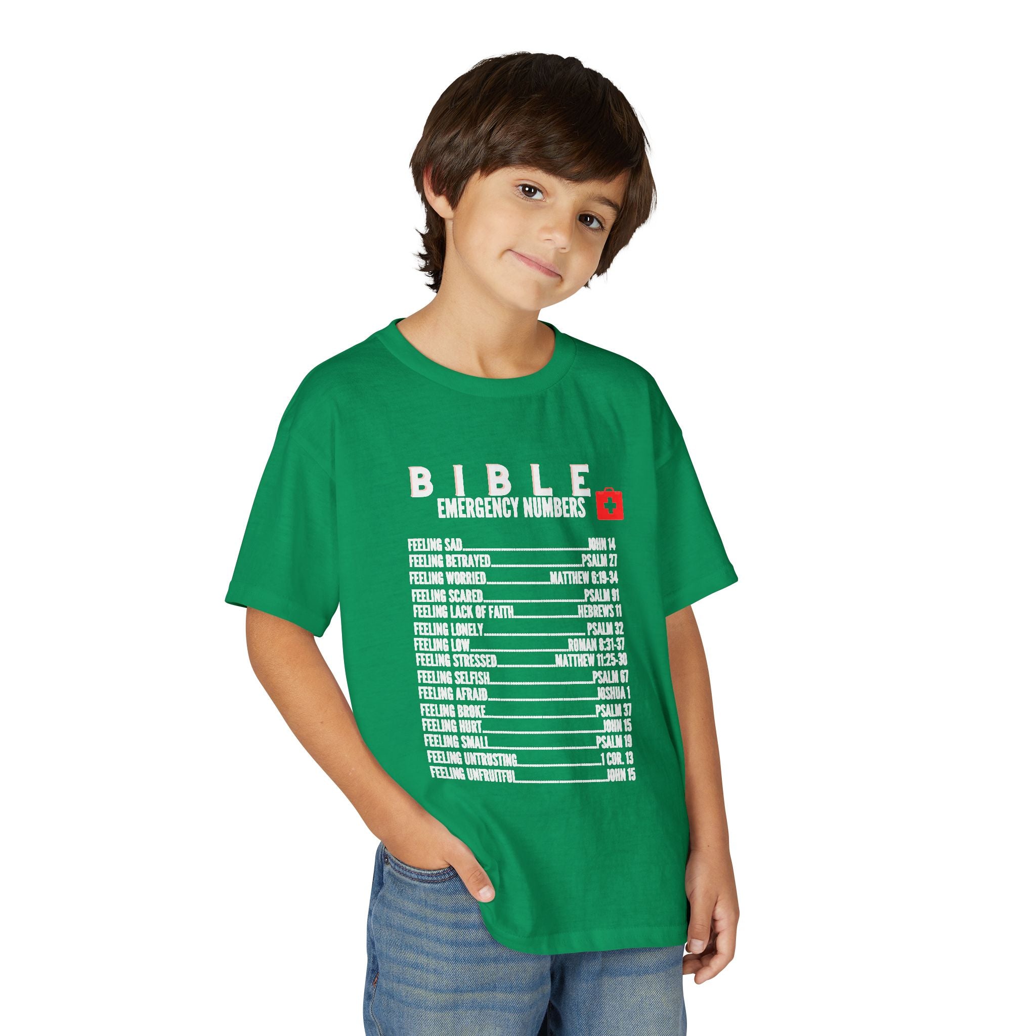 Bible Emergency Numbers Youth T-Shirt — White