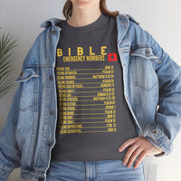 Bible Emergency Numbers Tee - Gold
