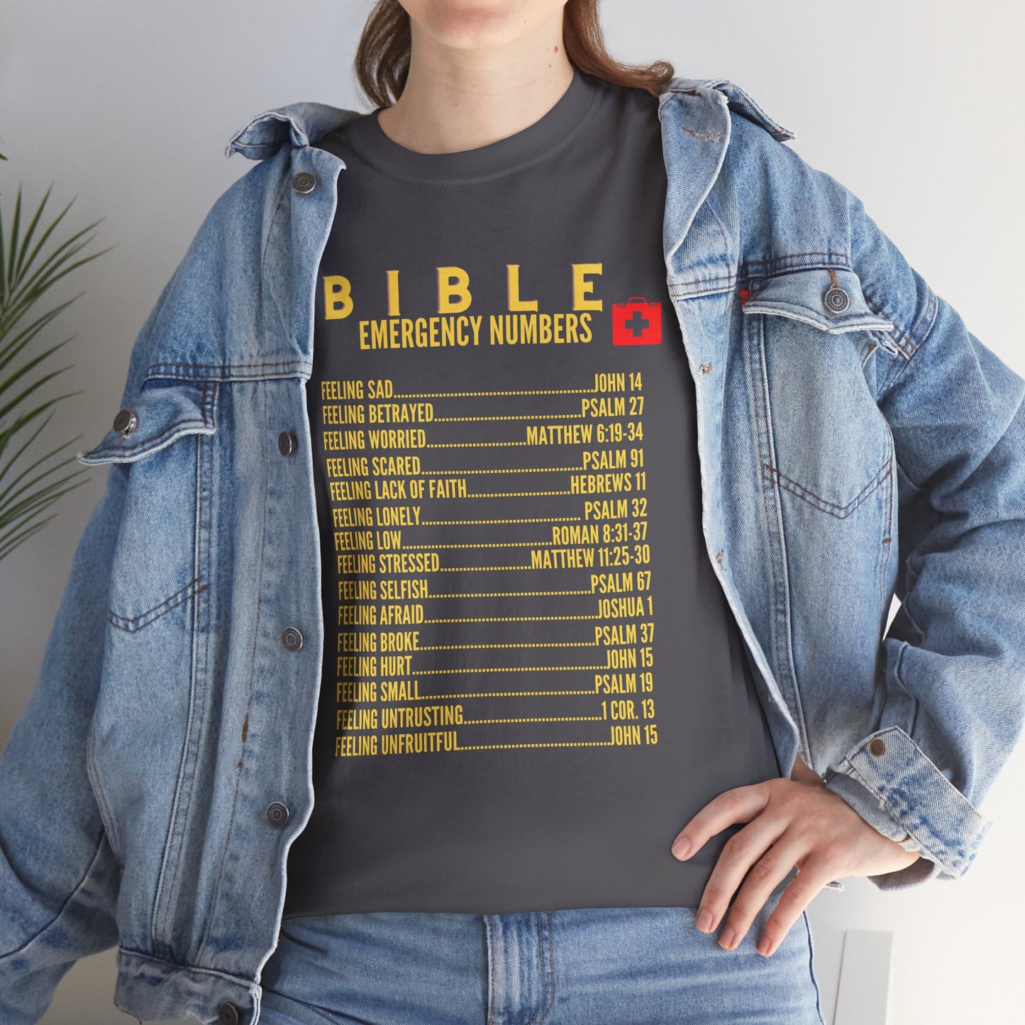 Bible Emergency Numbers Tee - Gold