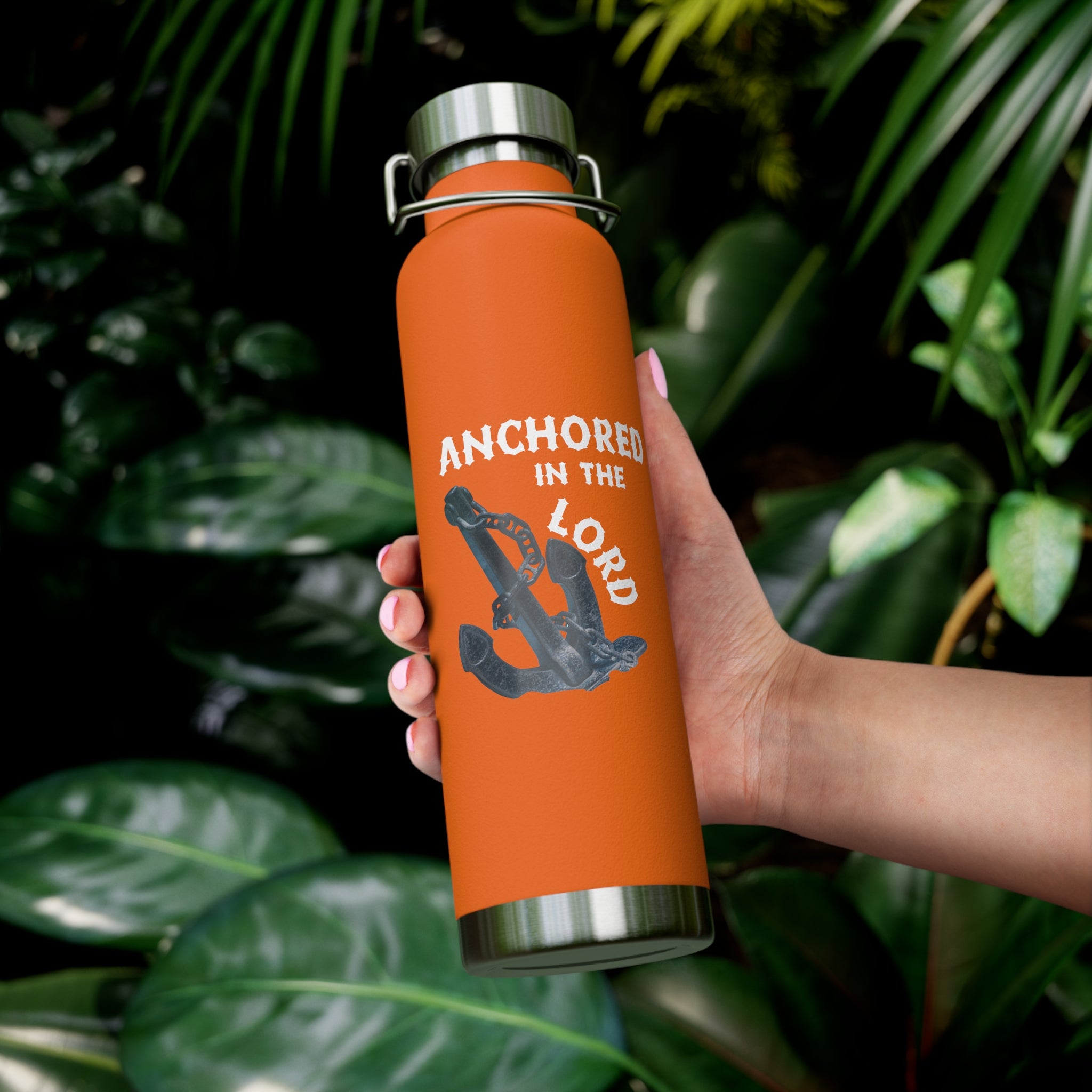 "Anchored in the Lord" 22oz Insulated Water Bottle — White