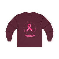 Breast Cancer Survivor Long Sleeve Tee — Pink Ribbon “Survivor”