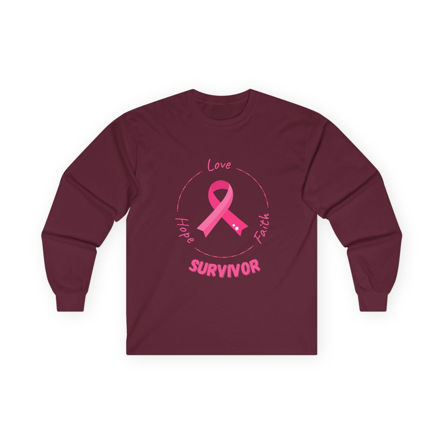Breast Cancer Survivor Long Sleeve Tee — Pink Ribbon “Survivor”