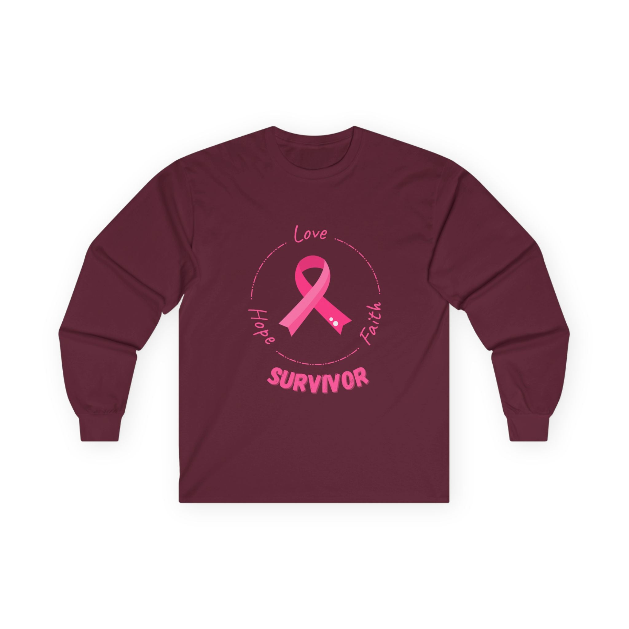 Breast Cancer Survivor Long Sleeve Tee — Pink Ribbon “Survivor”