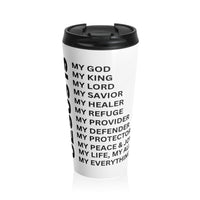 Christian JESUS IS White Stainless Steel Travel Mug - Blk
