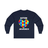 Autism Awareness Long Sleeve Tee — Heart Shaped Puzzle - White