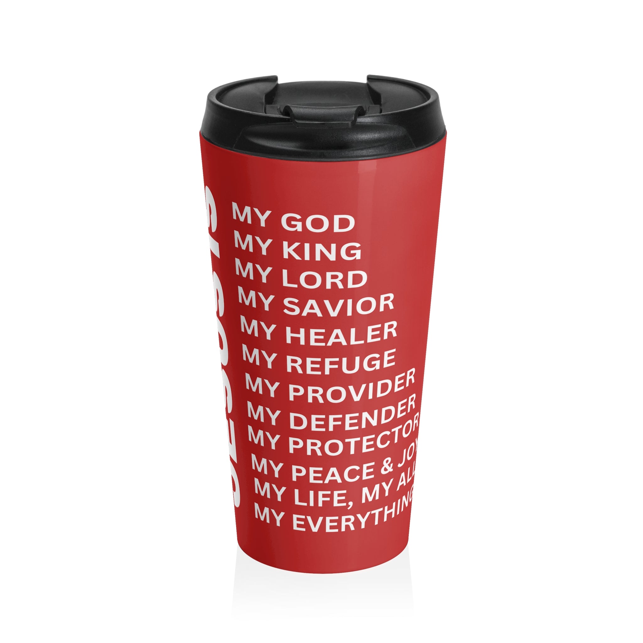 Christian JESUS IS Red Stainless Steel Travel Mug - White