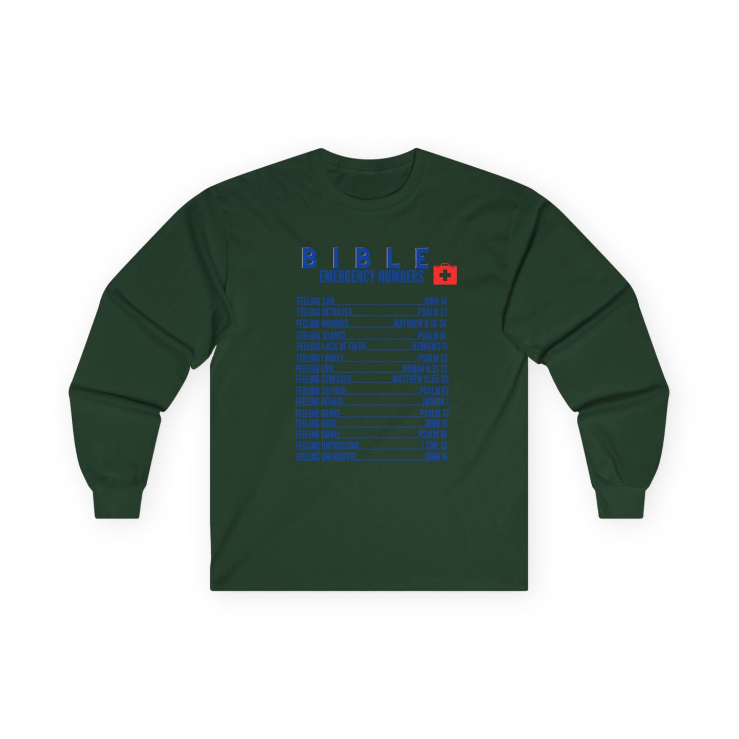 Bible Emergency Numbers Long Sleeve Tee - Blue