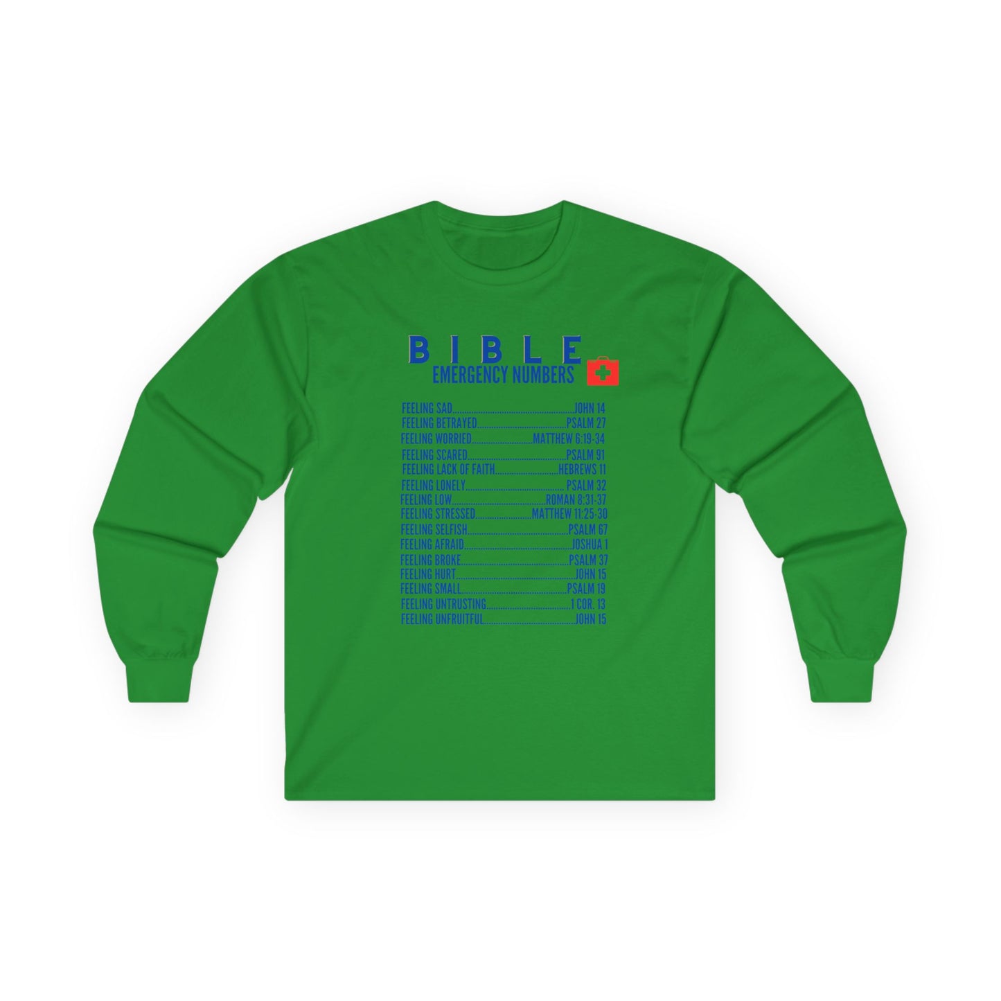 Bible Emergency Numbers Long Sleeve Tee - Blue