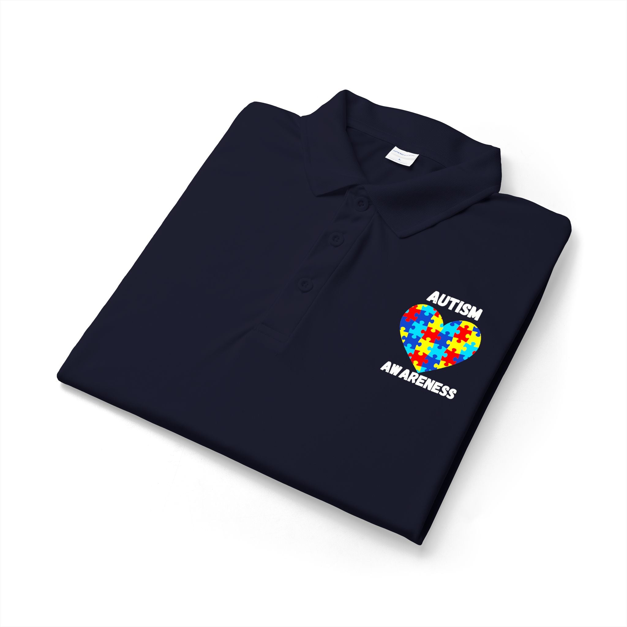 Autism Puzzle Heart Polo - White