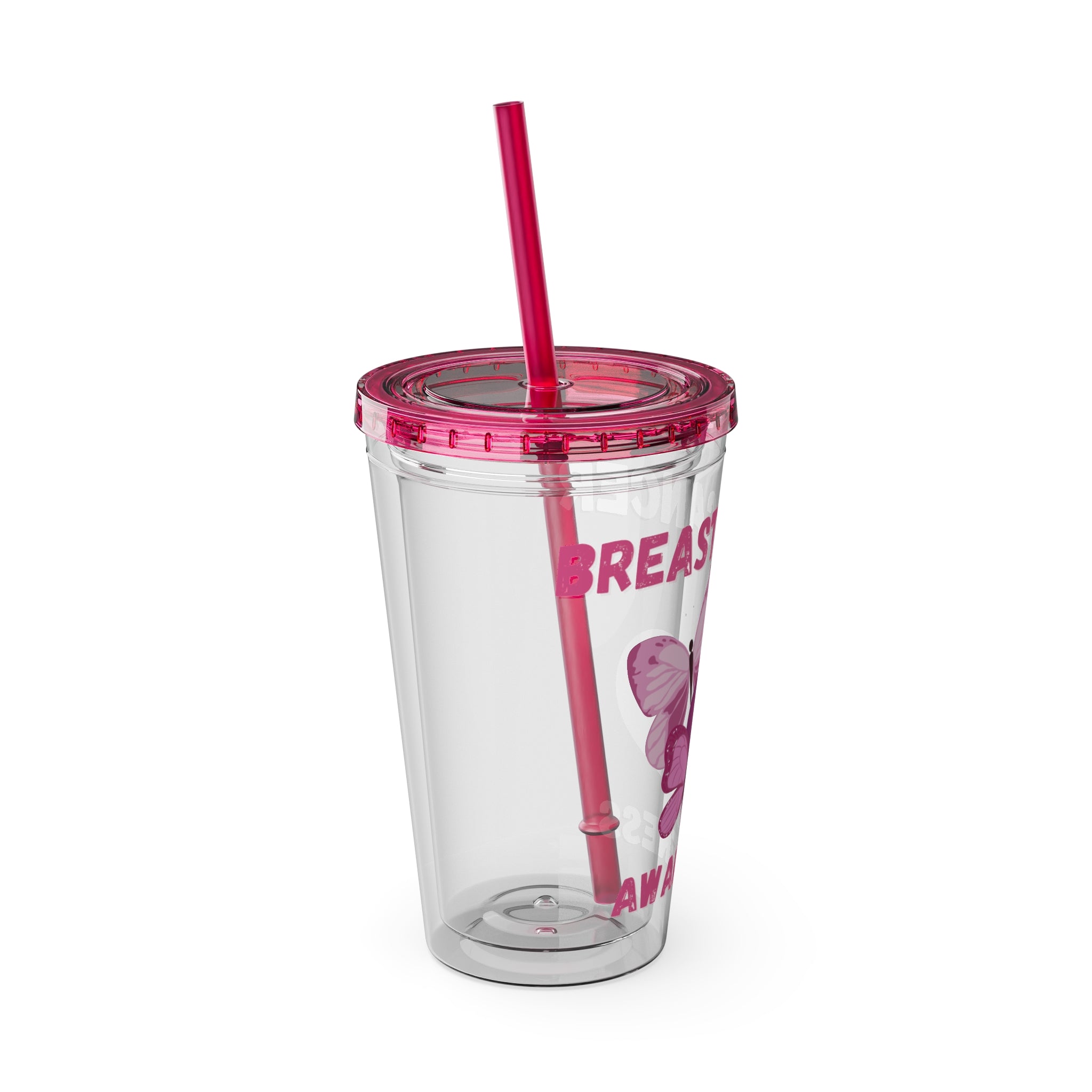 Breast Cancer Awareness 16oz Tumbler with Straw - Butterfly, Heart