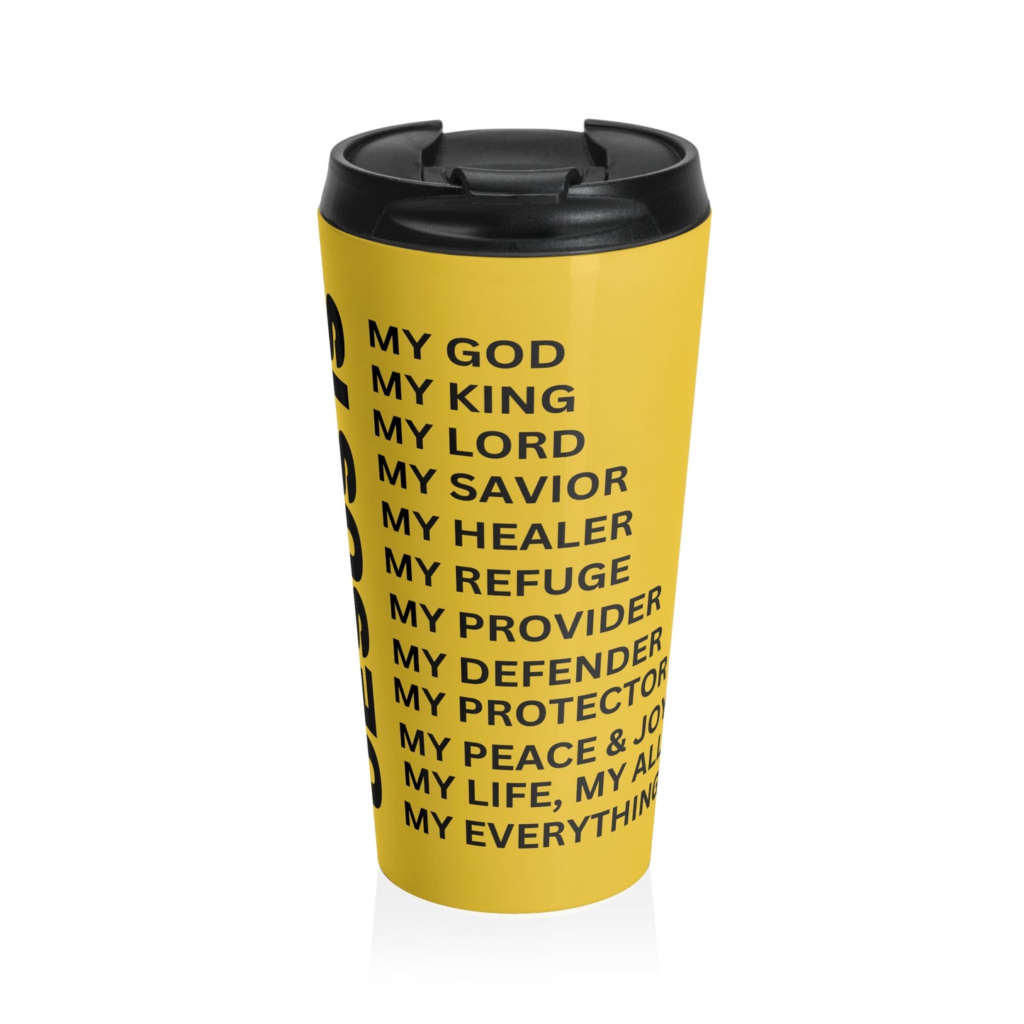 Christian JESUS IS Yellow Stainless Steel Travel Mug - Blk