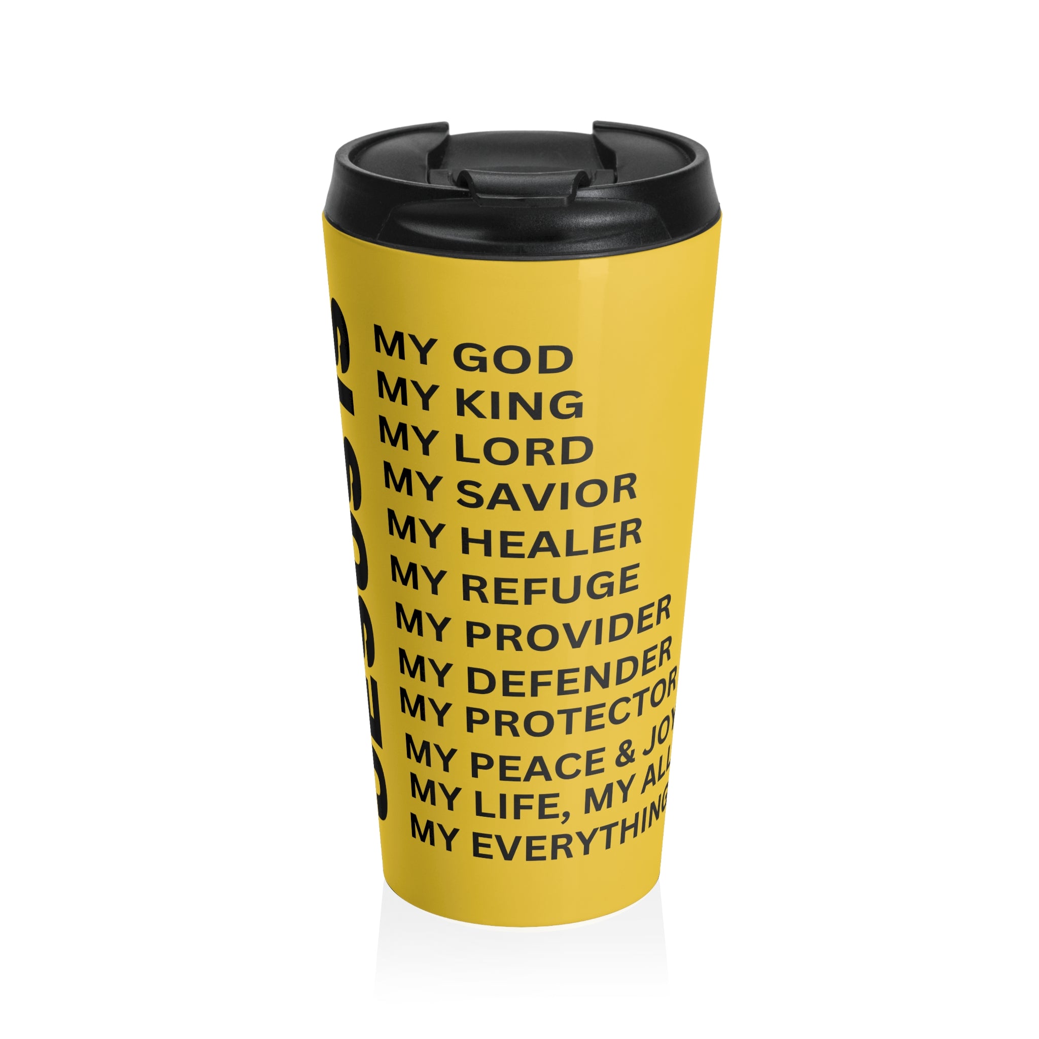 Christian JESUS IS Yellow Stainless Steel Travel Mug - Blk