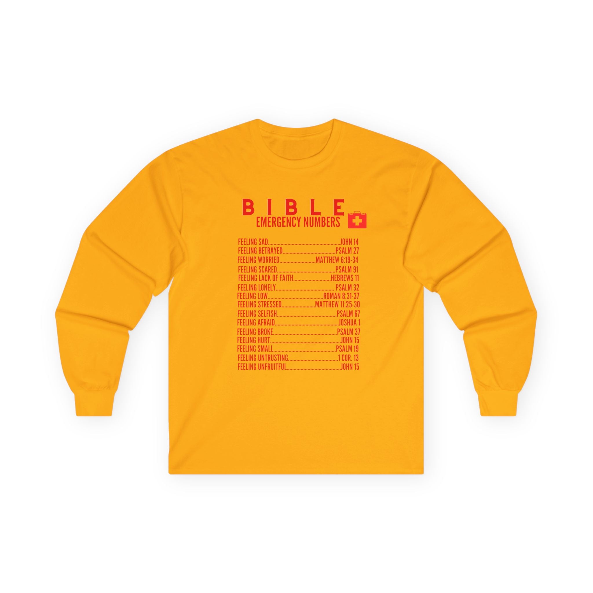 Bible Emergency Numbers Long Sleeve Tee - Red