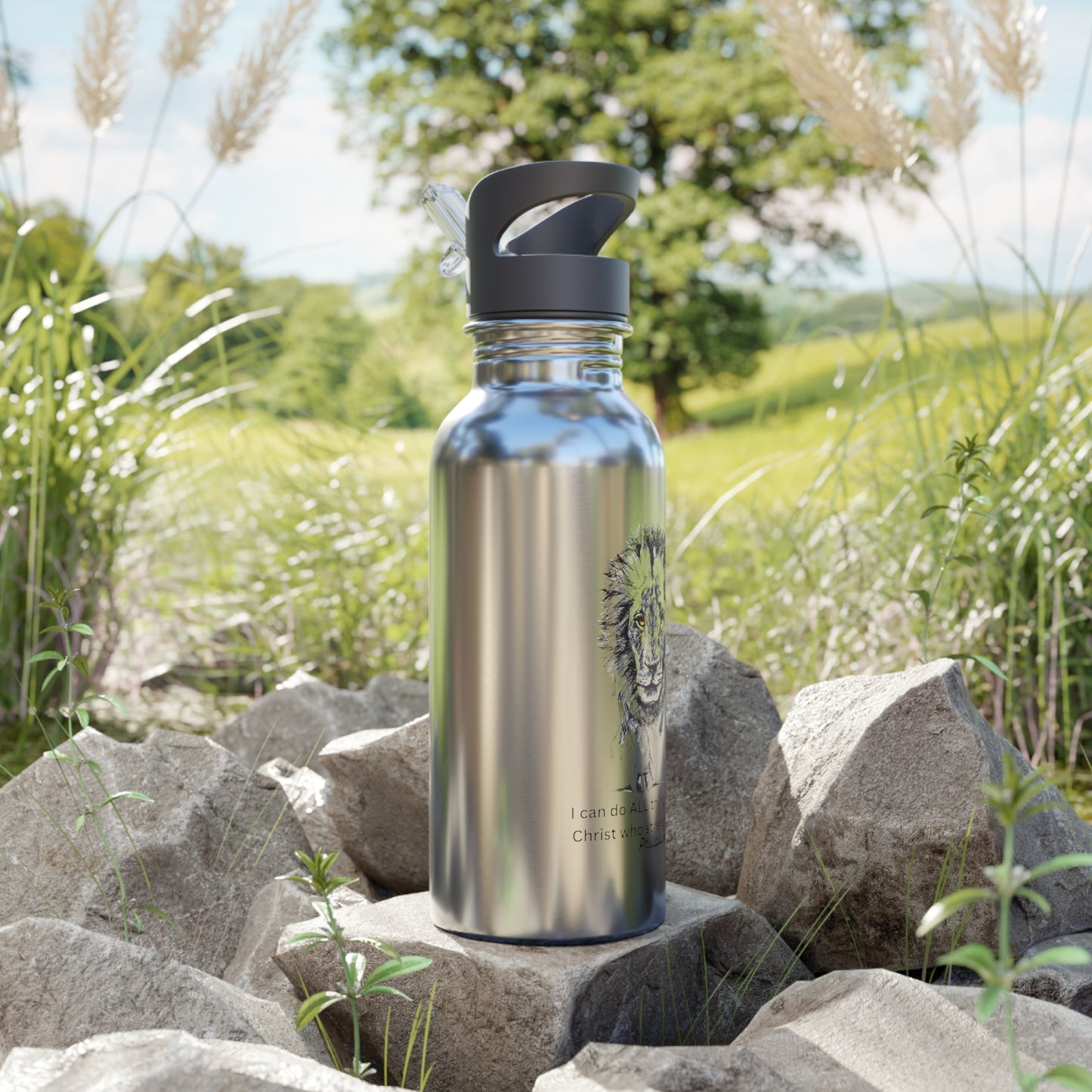 Lion of Judah Stainless Steel Water Bottle with Straw — 20oz