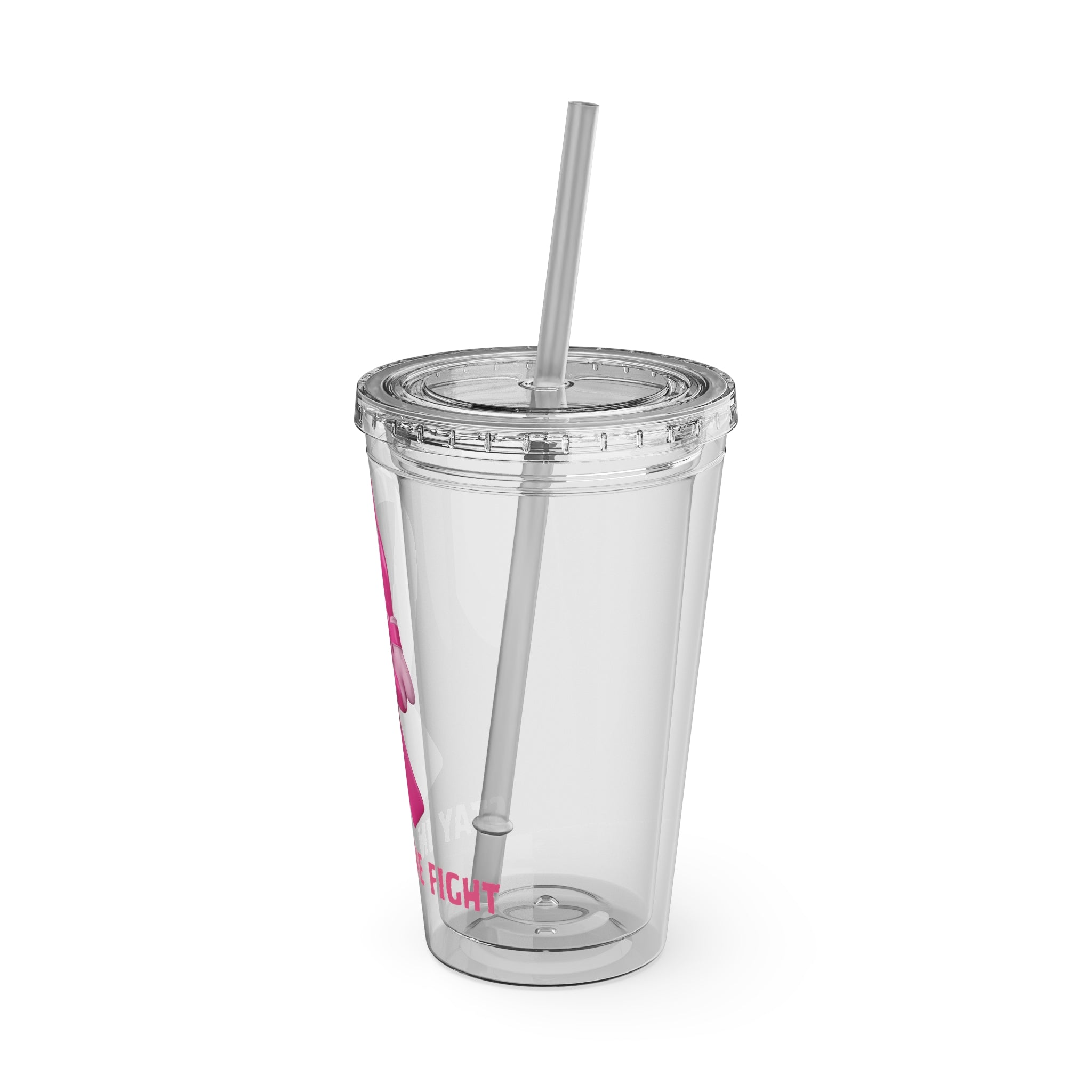 Pink Ribbon “Stay in the Fight” 16oz Tumbler with Straw