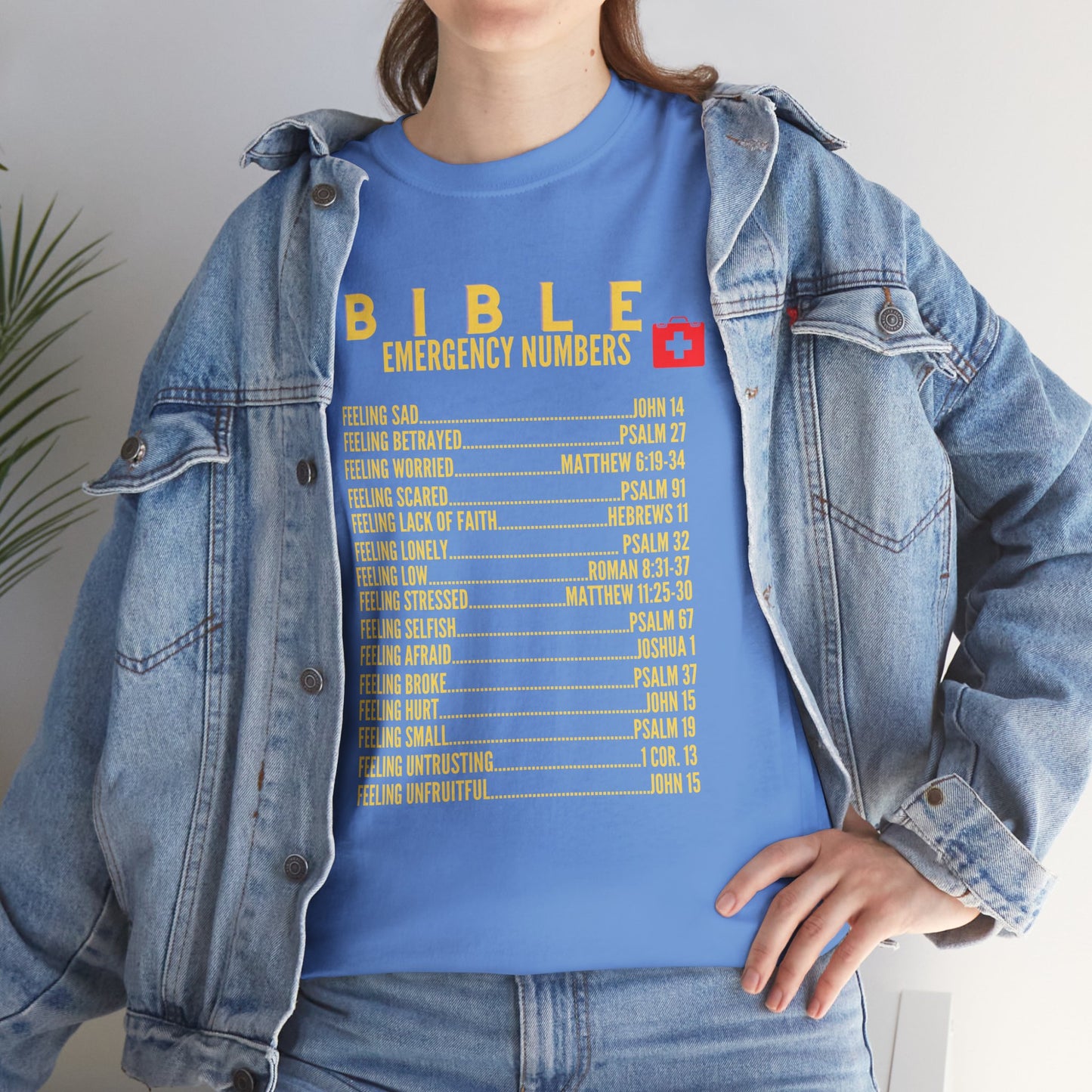 Bible Emergency Numbers Tee - Gold