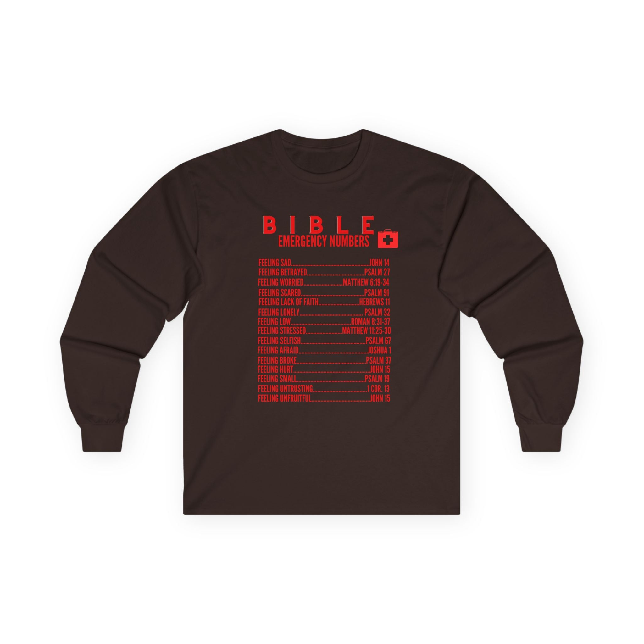 Bible Emergency Numbers Long Sleeve Tee - Red