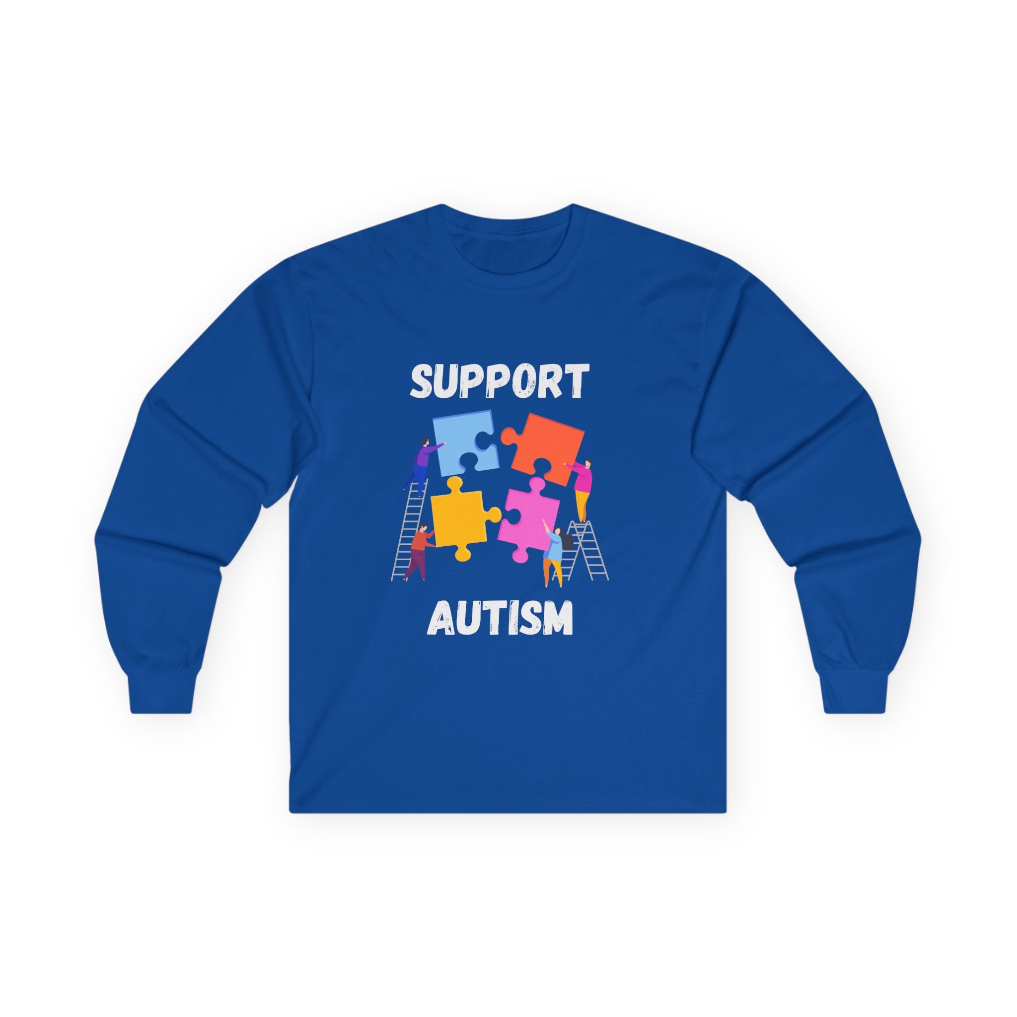 Support Autism Long Sleeve Tee — Puzzle Piece Awareness Shirt - White