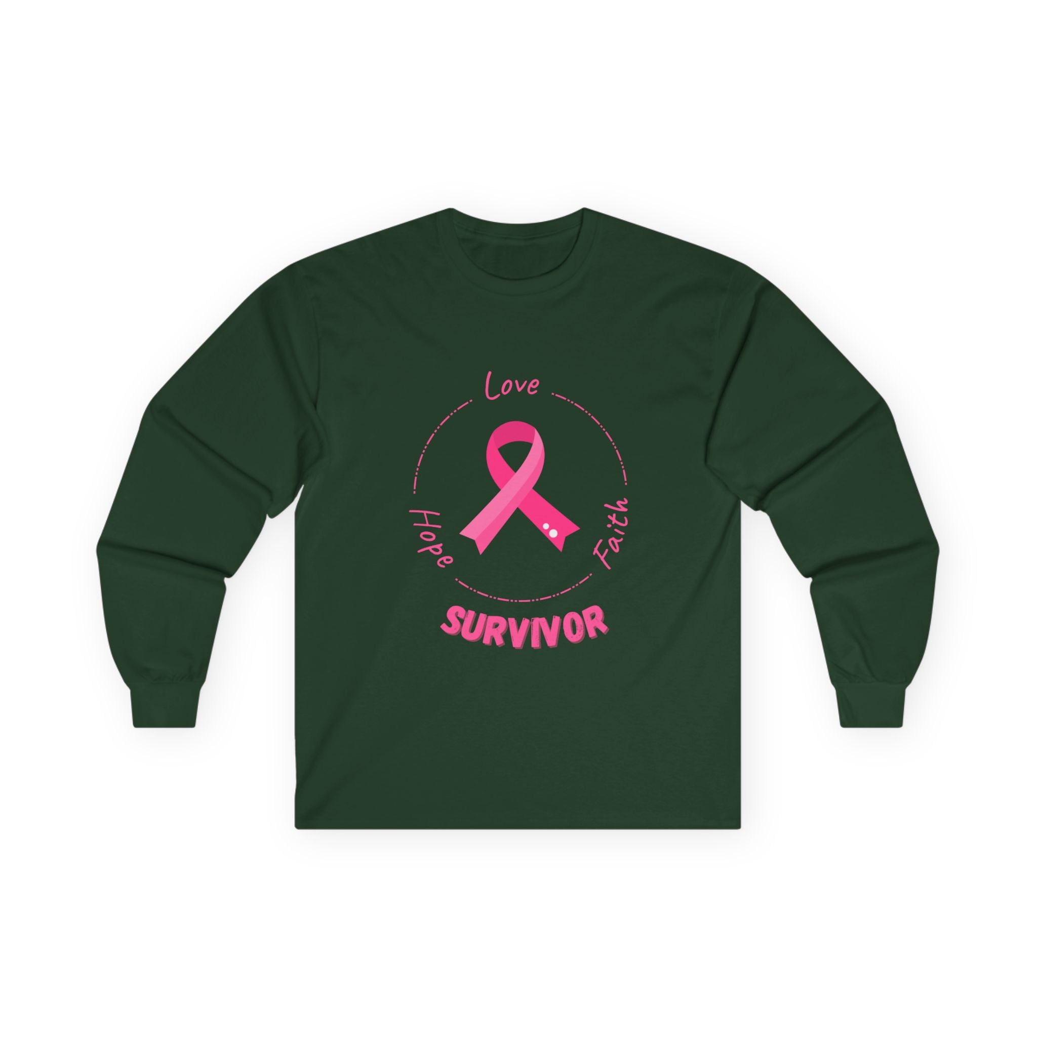 Breast Cancer Survivor Long Sleeve Tee — Pink Ribbon “Survivor”