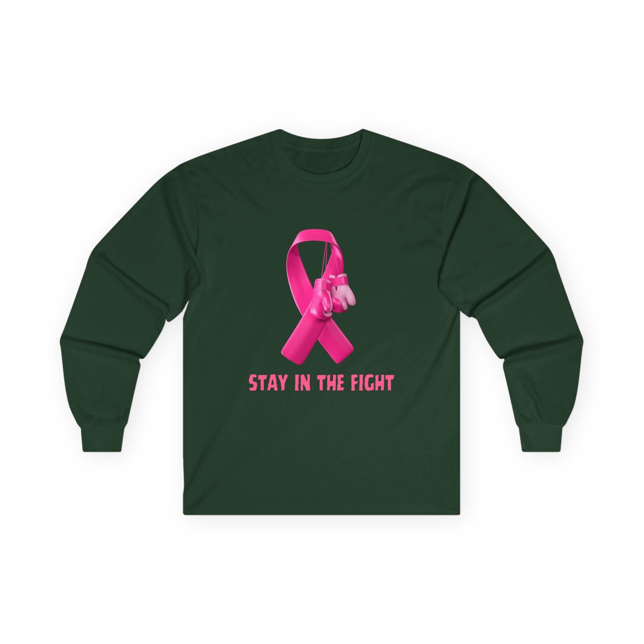 Breast Cancer Awareness Long Sleeve Tee — "Stay in the Fight" Pink Ribbon