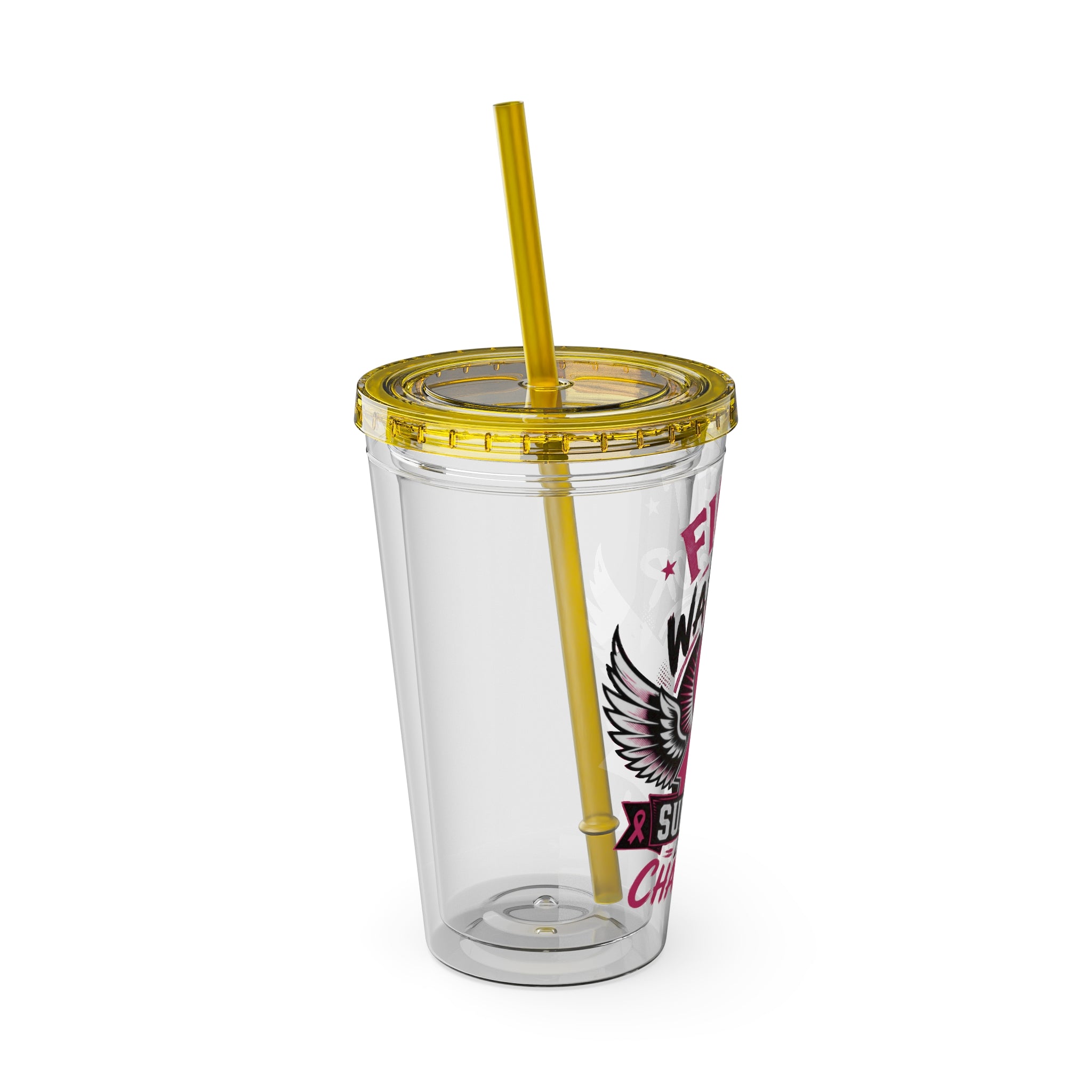 Fight Like a Warrior, Survive Like a Champion Breast Cancer Awareness 16oz Tumbler with Straw