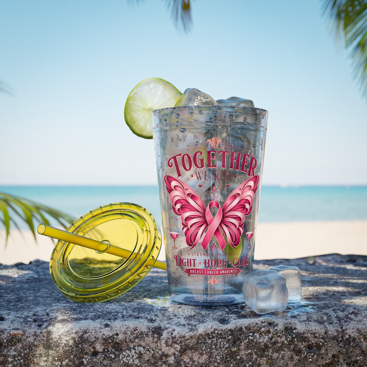 Together We Rise Butterfly Breast Cancer 16oz Tumbler with Straw