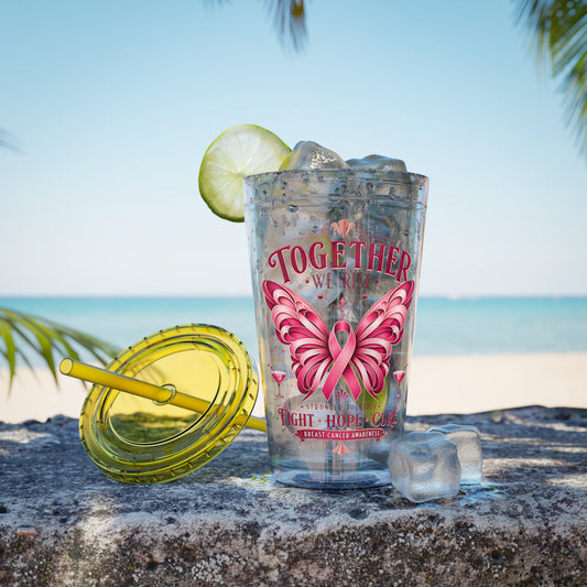 Together We Rise Butterfly Breast Cancer 16oz Tumbler with Straw