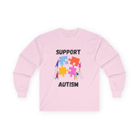 Support Autism Long Sleeve Tee — Puzzle Piece Awareness Shirt - Blk