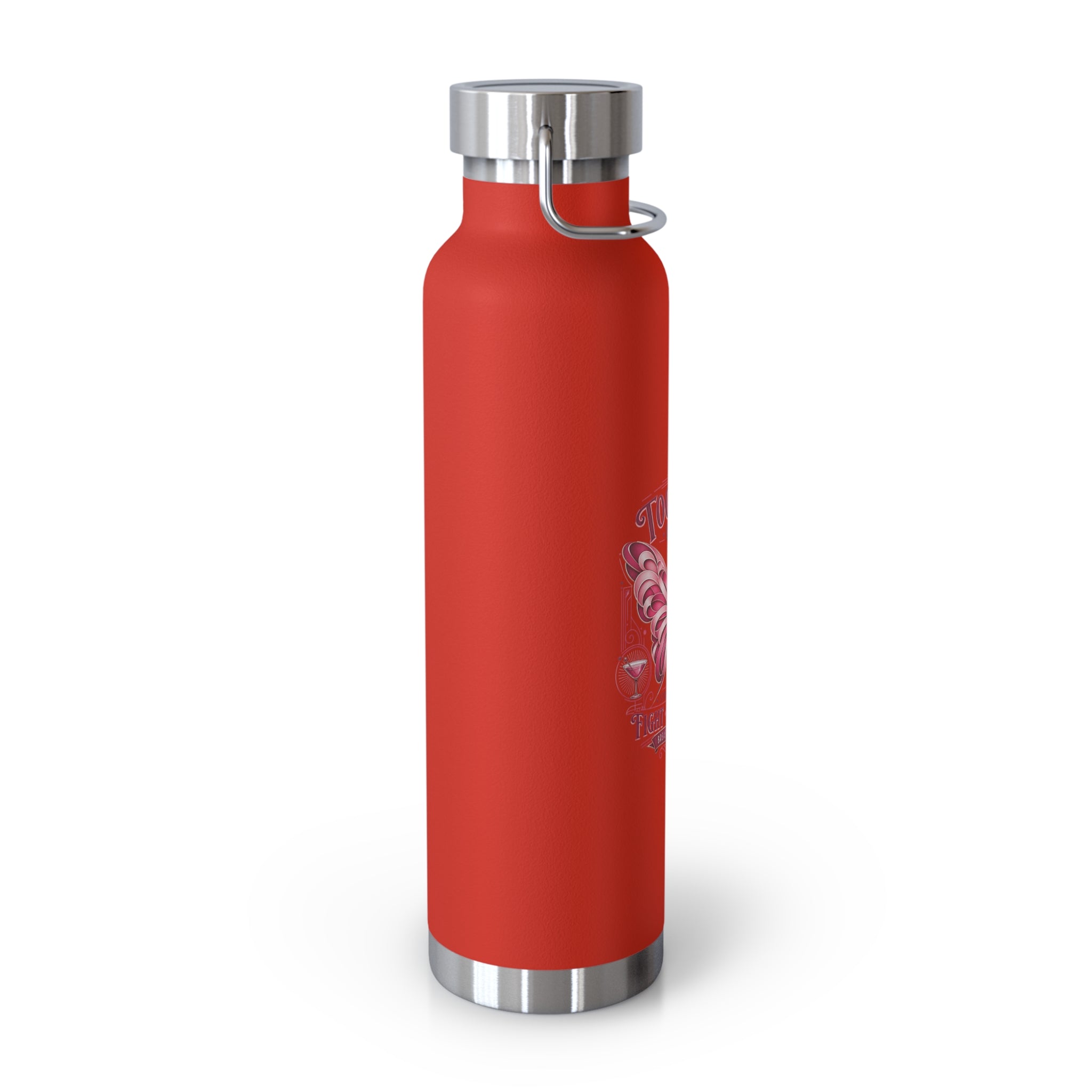 Together We Fight Pink Ribbon Butterfly Cancer 22oz Insulated Water Bottle