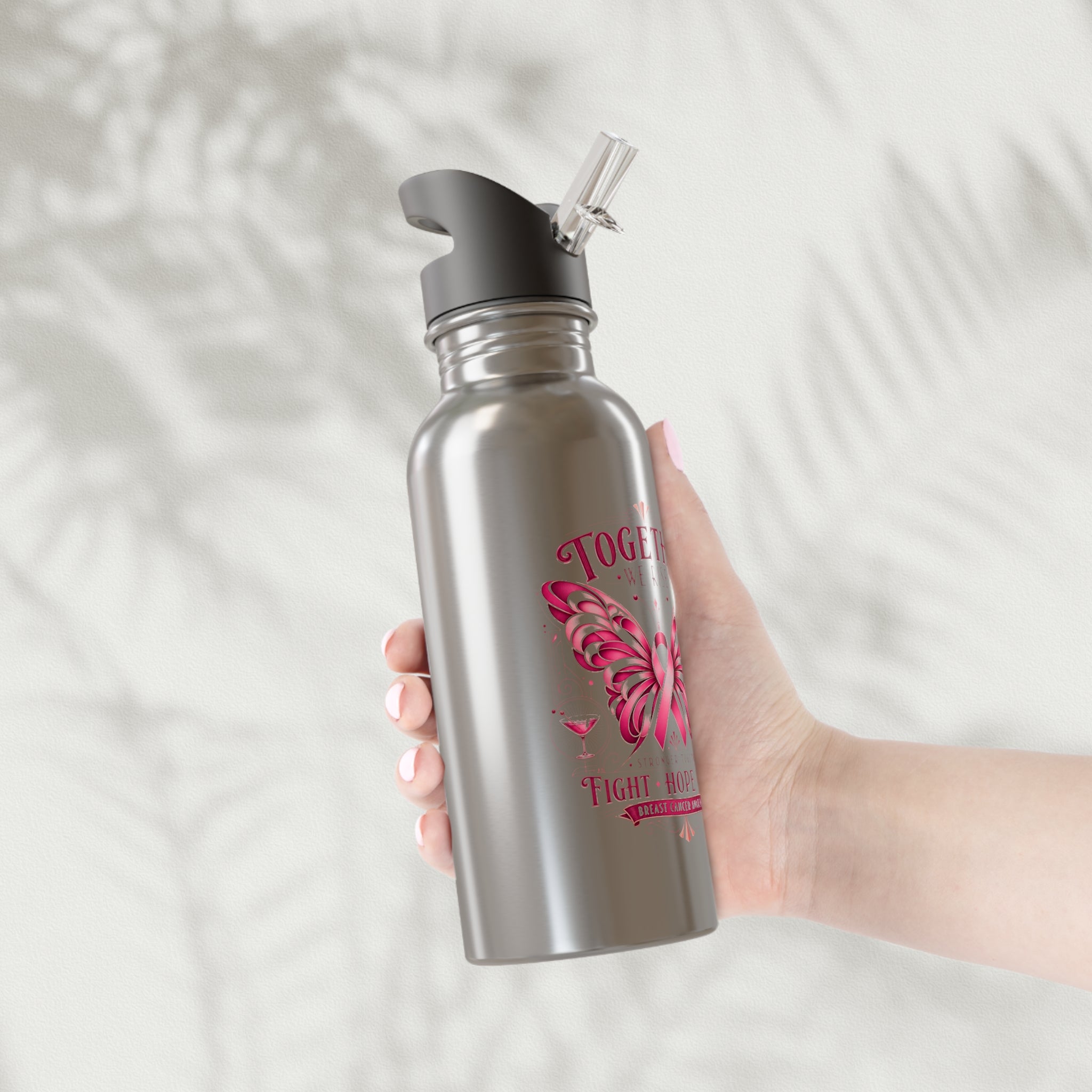 Together We Rise Butterfly Breast Cancer 20oz Stainless Steel Water Bottle With Straw