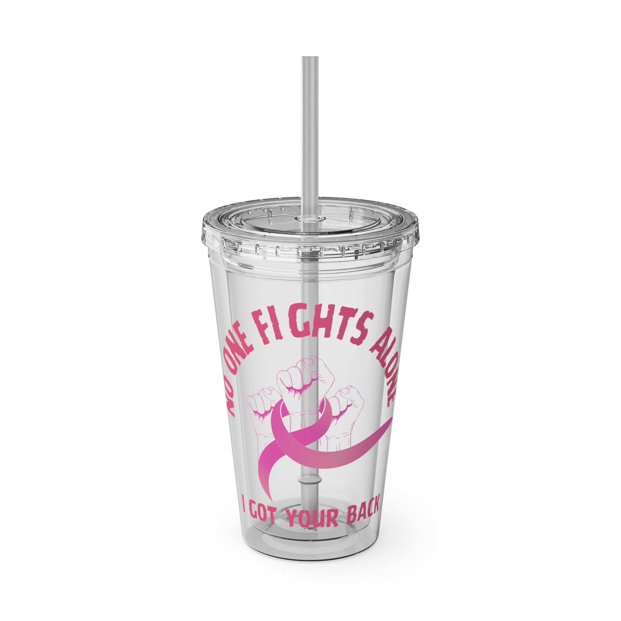 "No One Fights Alone" 16oz Tumbler with Straw